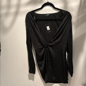 Fashion Nova Black Long Sleeve Tie Front Dress